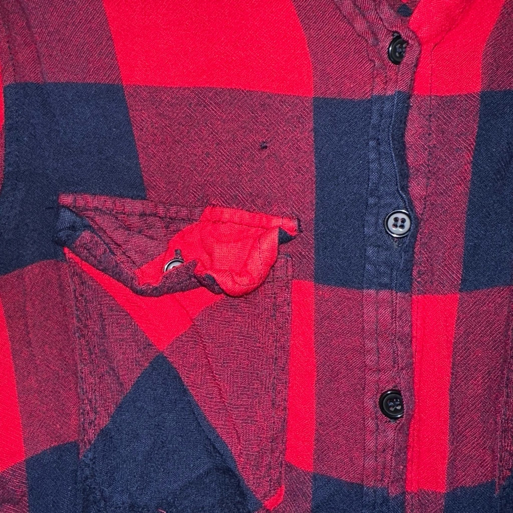 Women's Button Flannel Shirt, Red & Navy, Medium plaid - Picture 3 of 8
